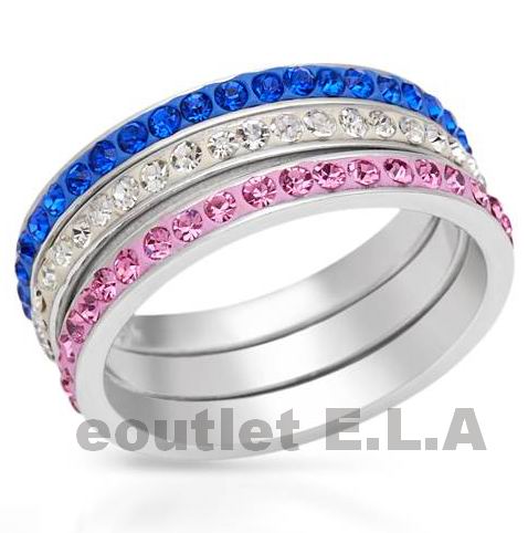 CHANNEL SWAROVSKI CRYSTALS RING SET-3 RINGS-sz8